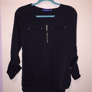 Apt 9 Black blouse with gold zipper and buttons